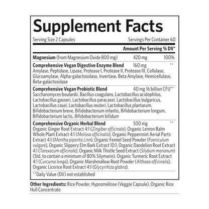 Supplement facts label with detailed ingredient list on a white background